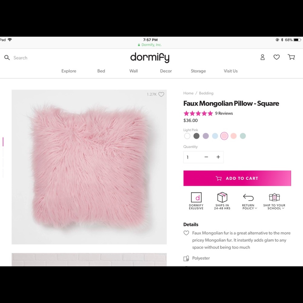 Light Pink Faux Mongolian Pillow from Dormify